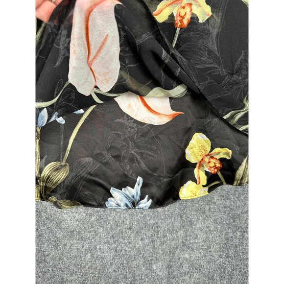 NEW White House Black Market Black Floral Blouse MED Sheer Lined Balloon Sleeve - Picture 6 of 13